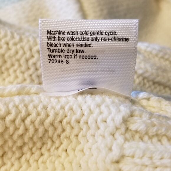 St. John's Bay Women's Size L Blue Striped Open Front White Cardigan Sweater - Picture 6 of 7